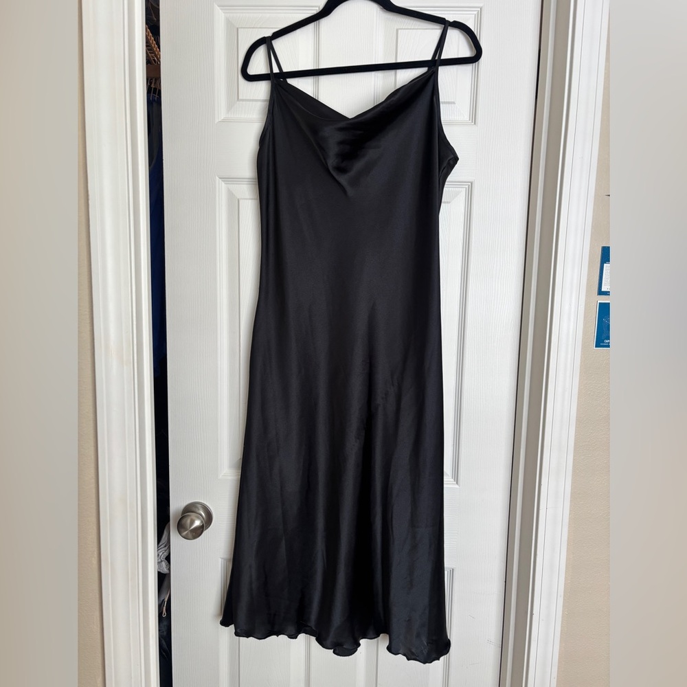 Bebe satin cowl neck slip midi dress Size L Black